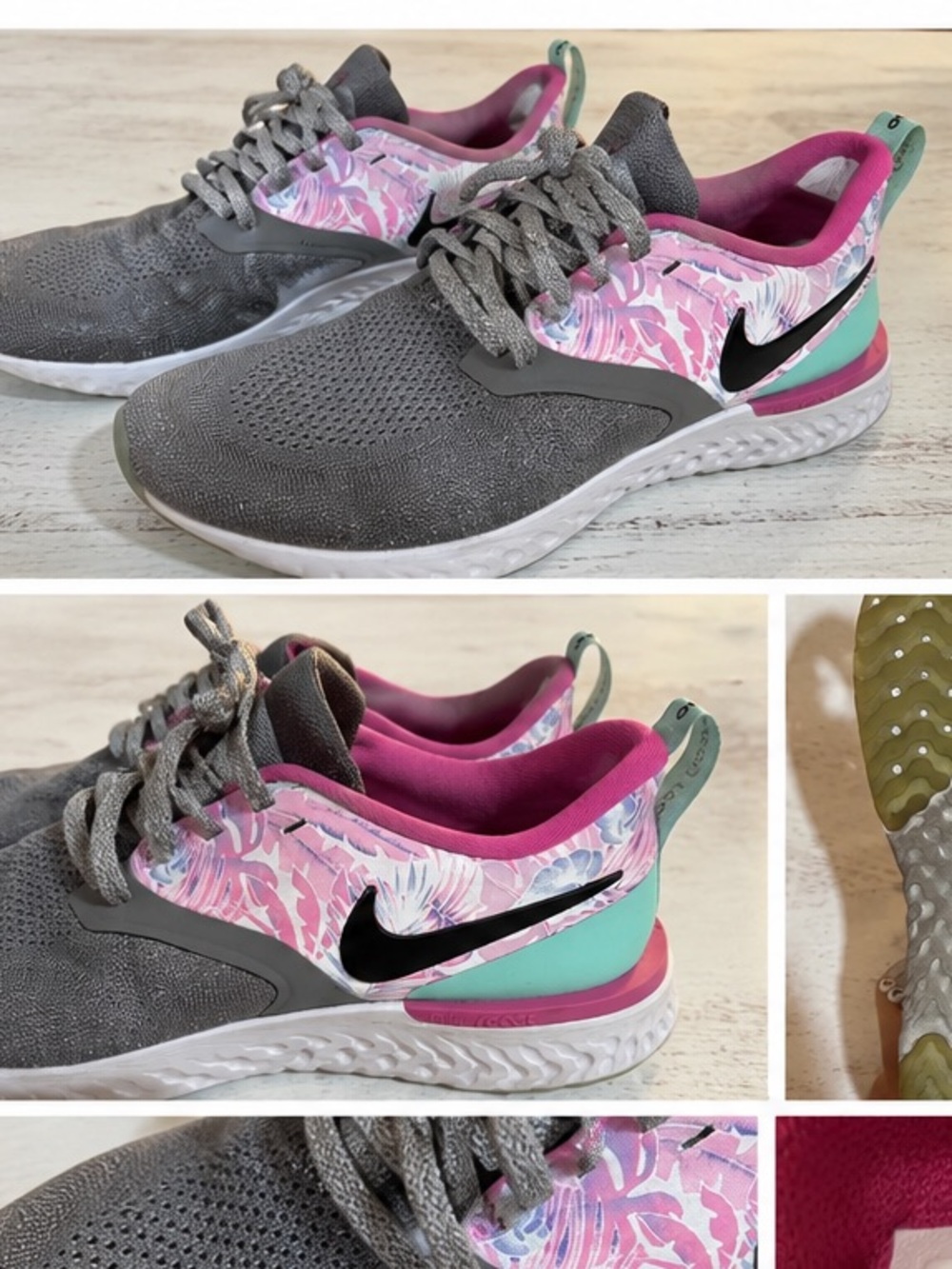 Nike Women’s Gray Pink Tropical Floral Running Shoes Athletic Sneakers Size 10